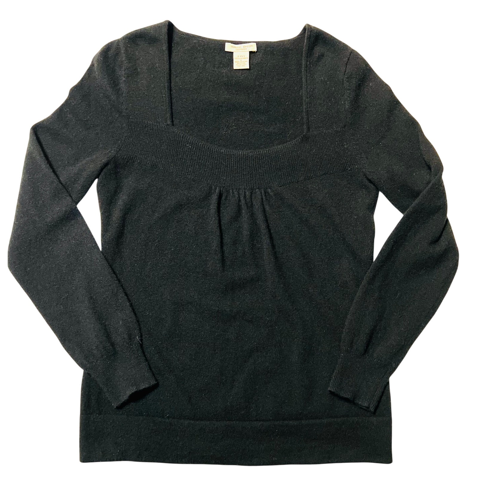 Vertical Design 100% 2-Ply Cashmere Sweater Black Women’s Size L